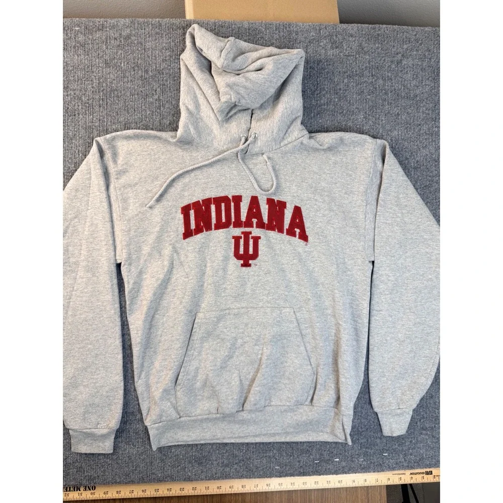 Hanes Indiana University IU Hoodie Men MED Gray Cotton Blend Pullover Sweatshirt